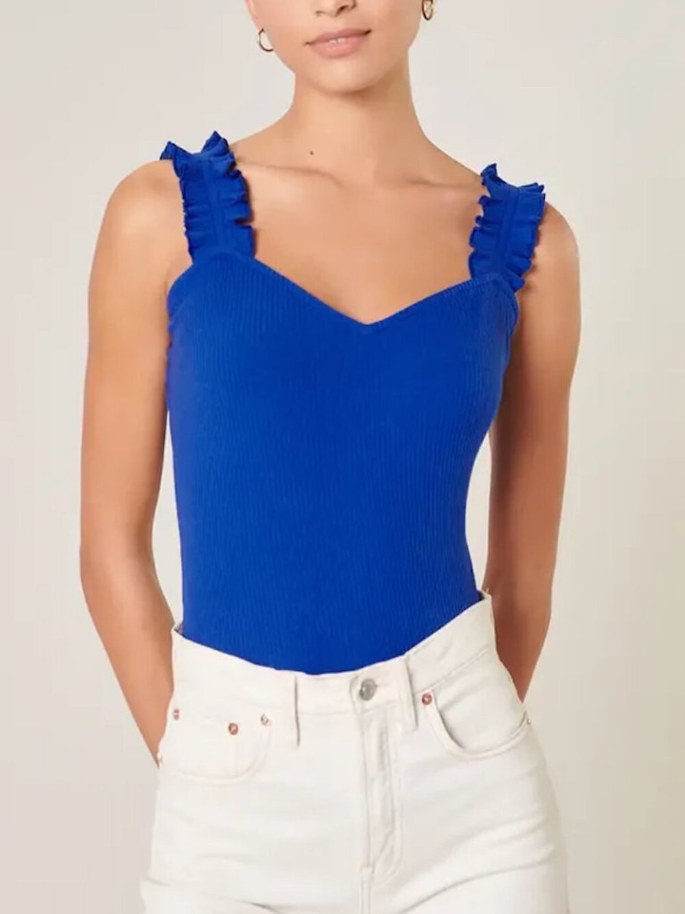 Sugarlips High Roller Ruffle Strap Ribbed Knit Tank Curve - Cobalt